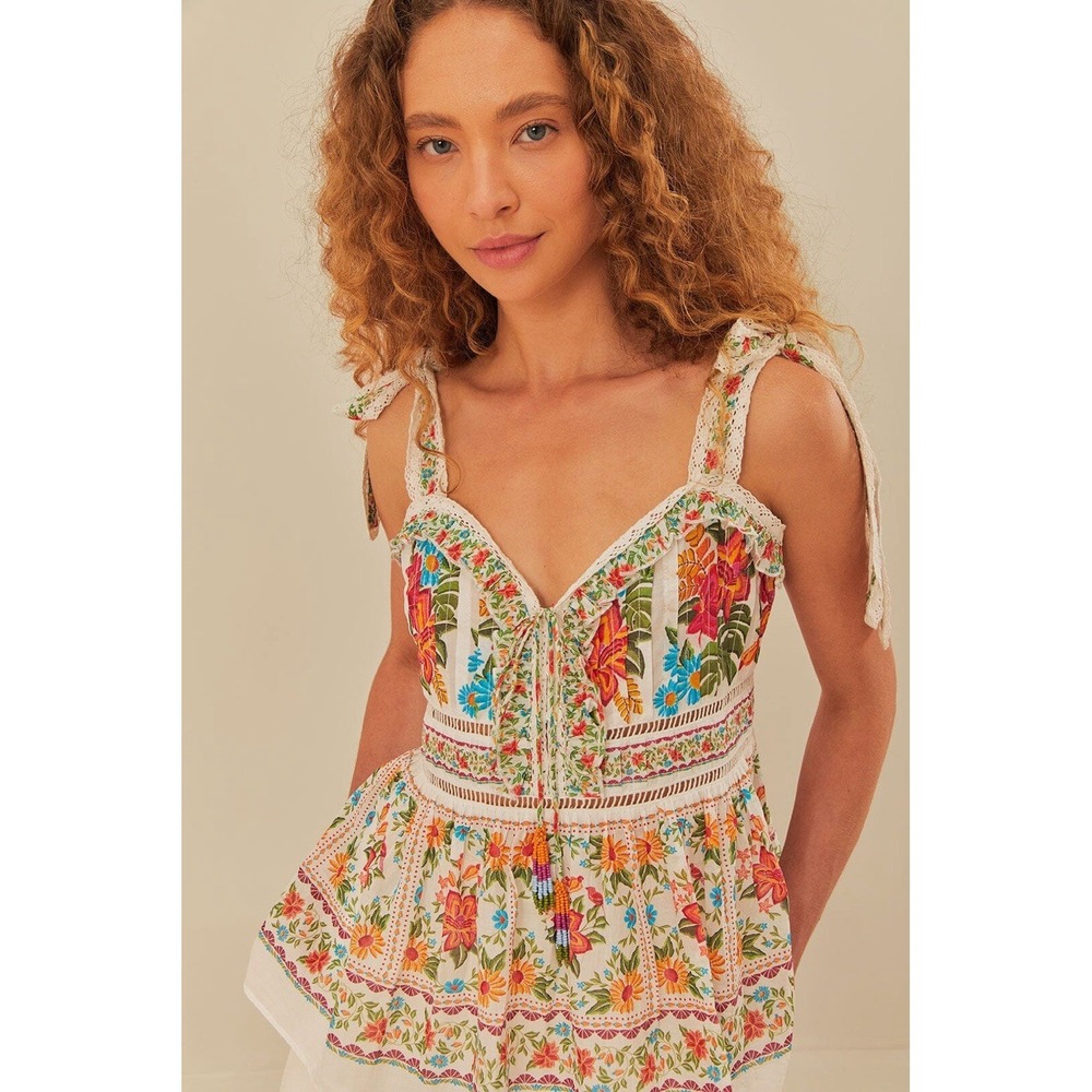 Farm Rio NWT Off White Bloom Garden Sleeveless Blouse women's size M